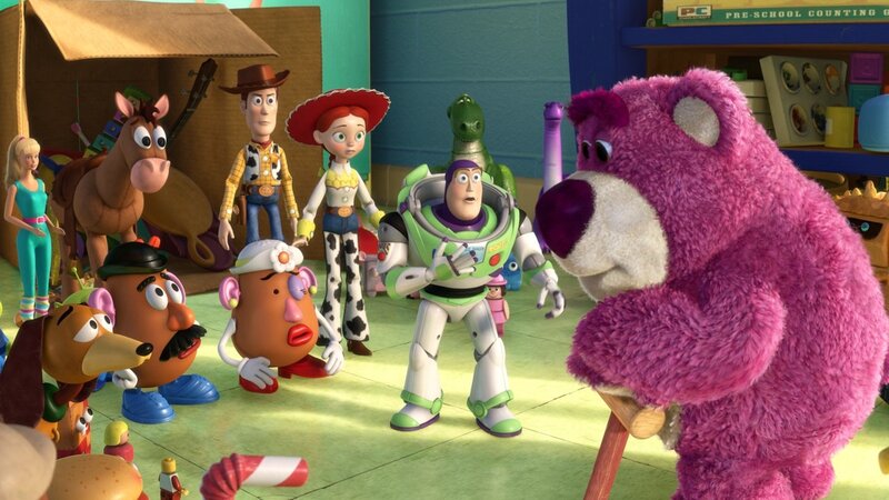 Toy Story characters in a playroom