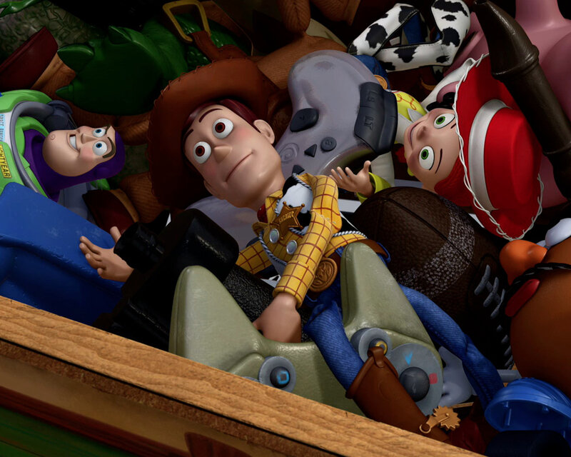Toy Story characters in a toy box