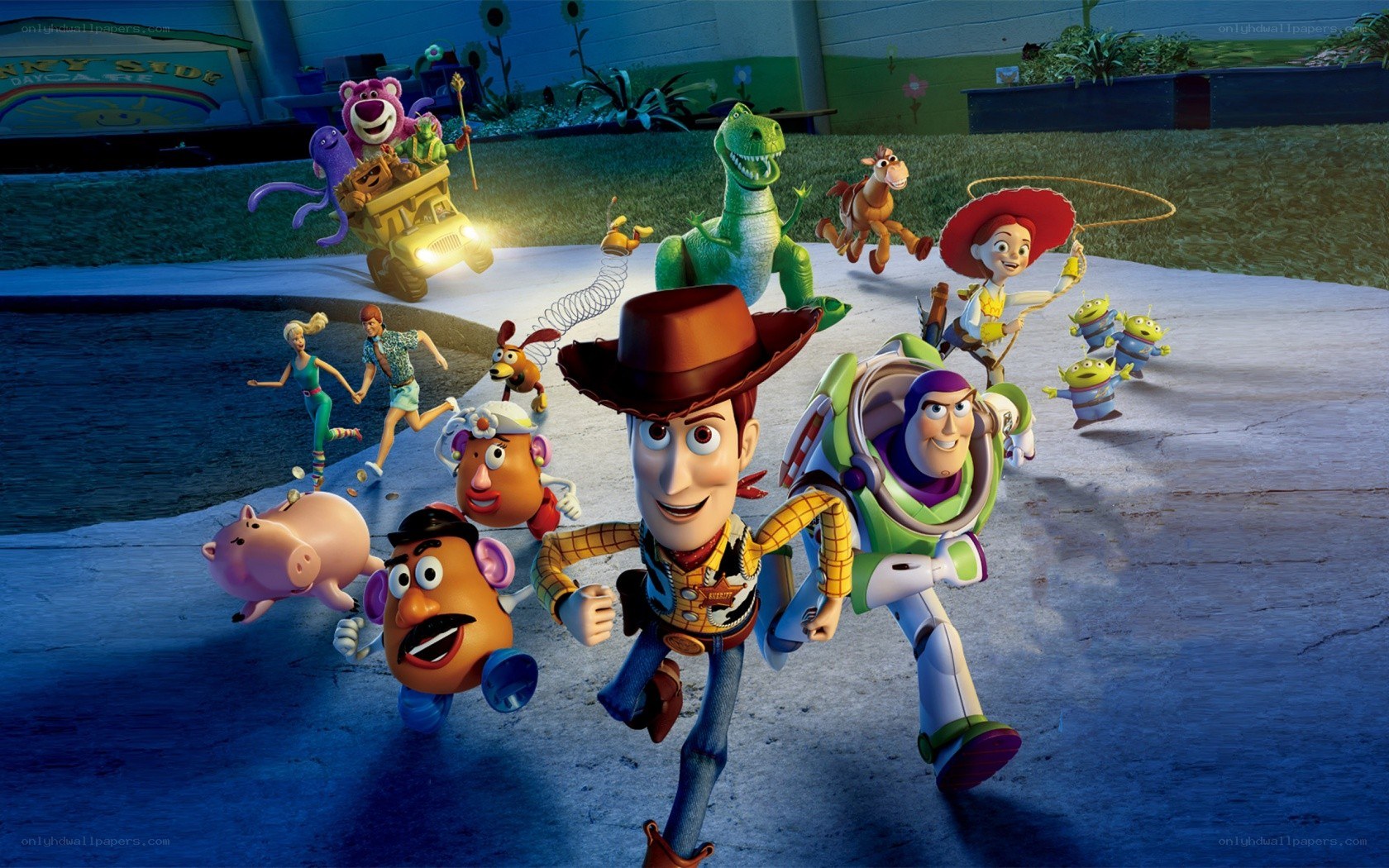 Toy Story characters running together