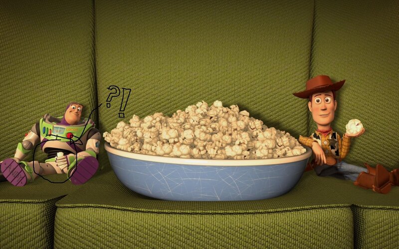 Toy Story characters with popcorn