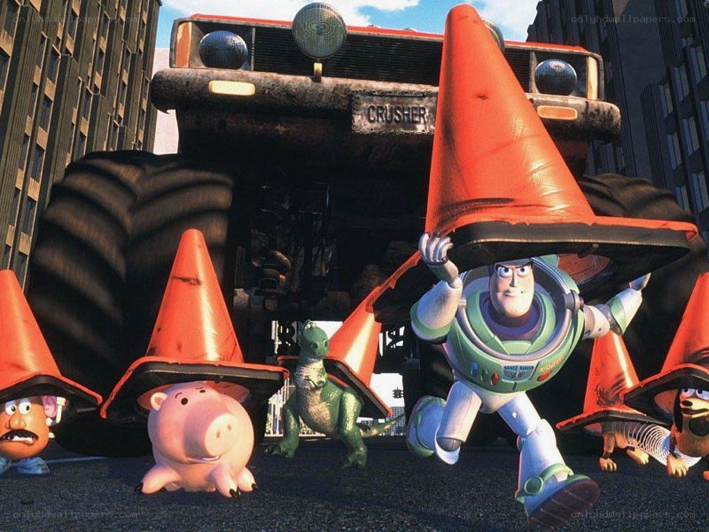 Toy Story characters with traffic cones