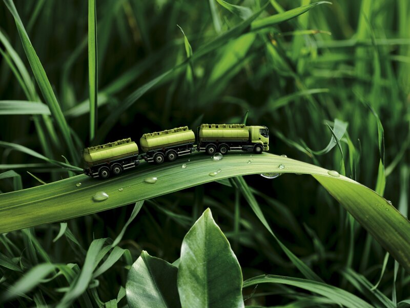 Toy Tanker Trucks on Leaf — Green, Serene