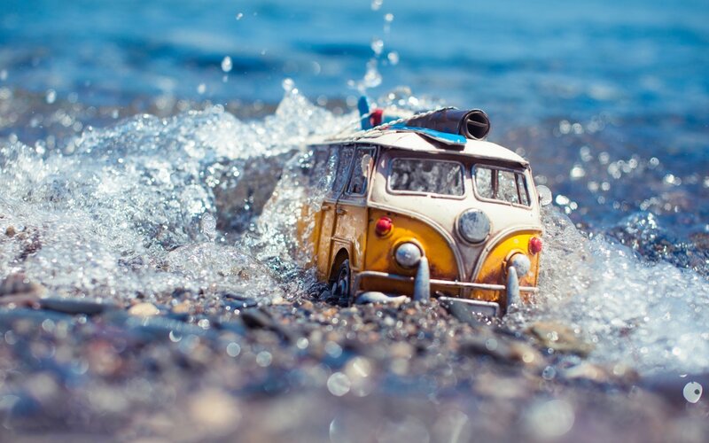 Toy Van in Ocean Waves