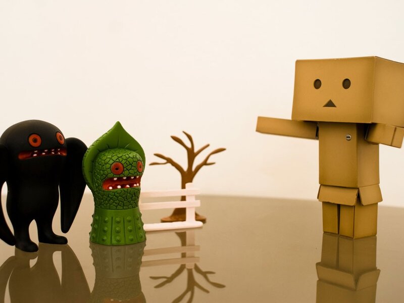 Toys on a reflective surface