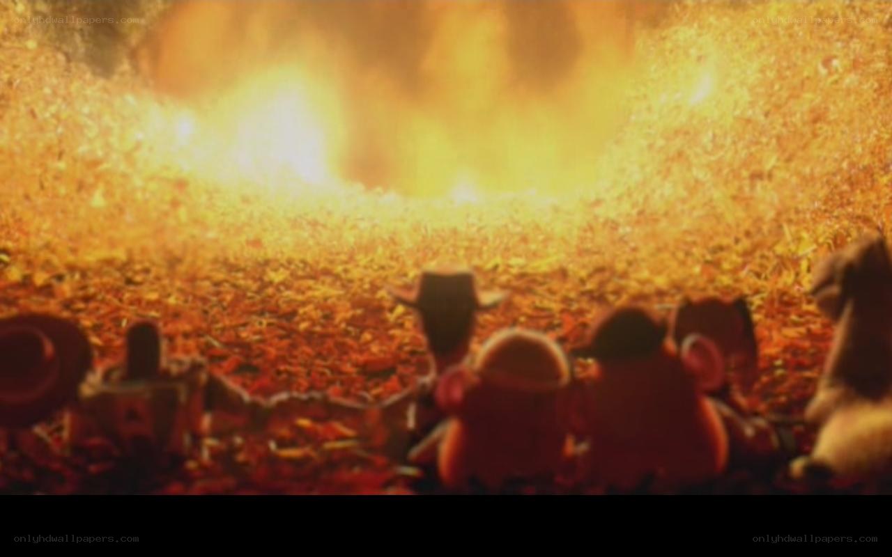 Toys watching fire explosion