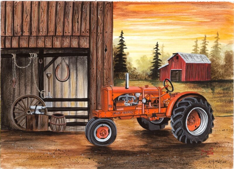 Tractor at farm barn