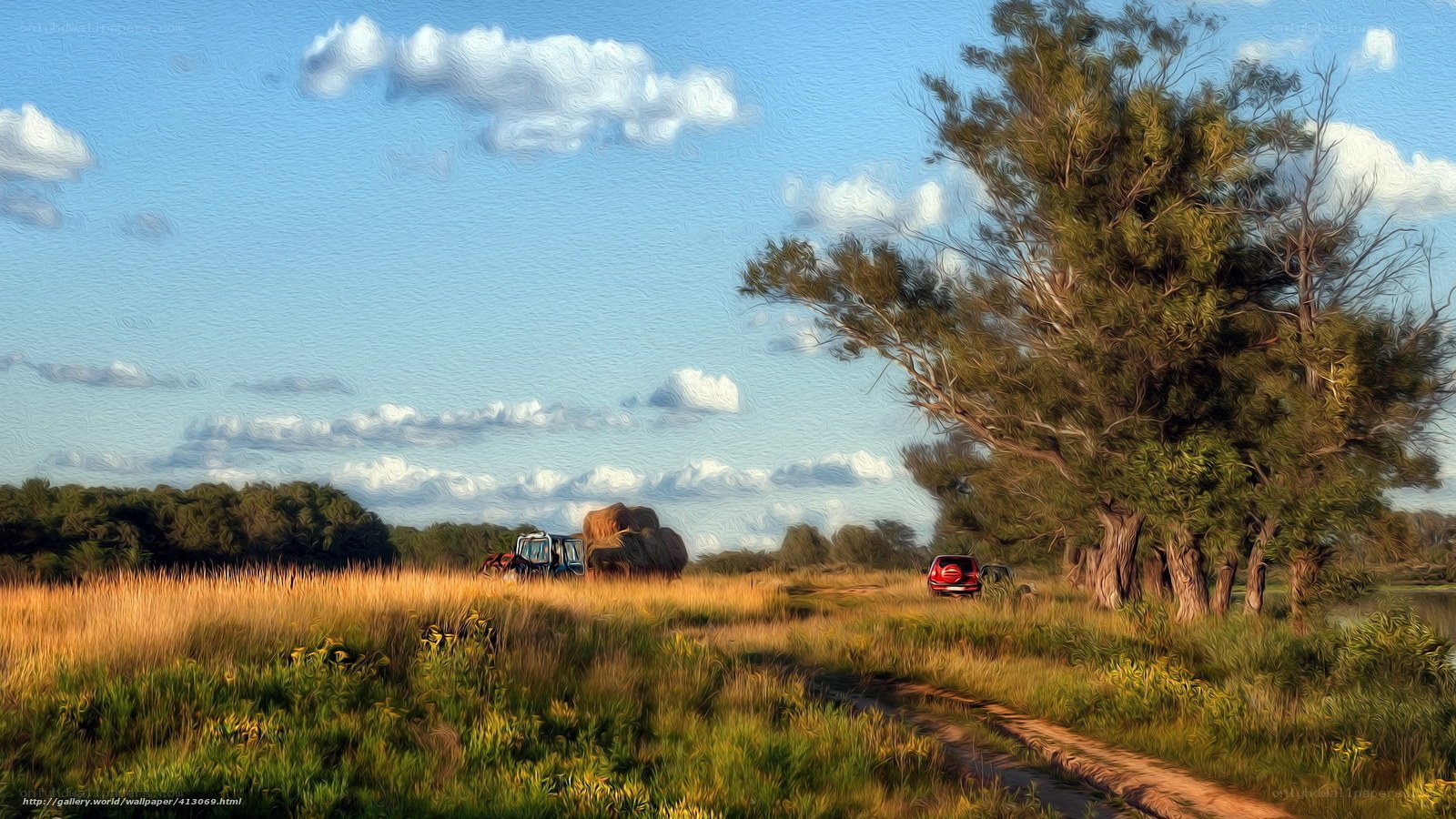 Tractor in a golden field
