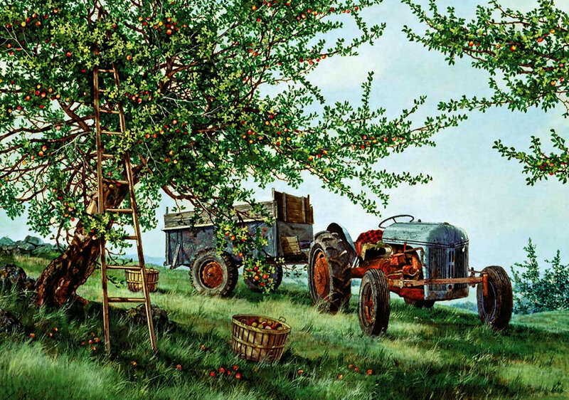 Tractor in Apple Orchard — Green