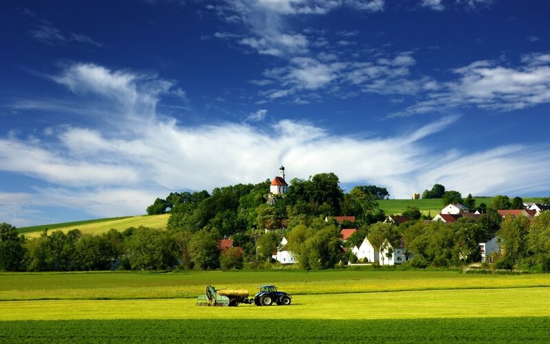 Tractor in Field — Blue, Serene