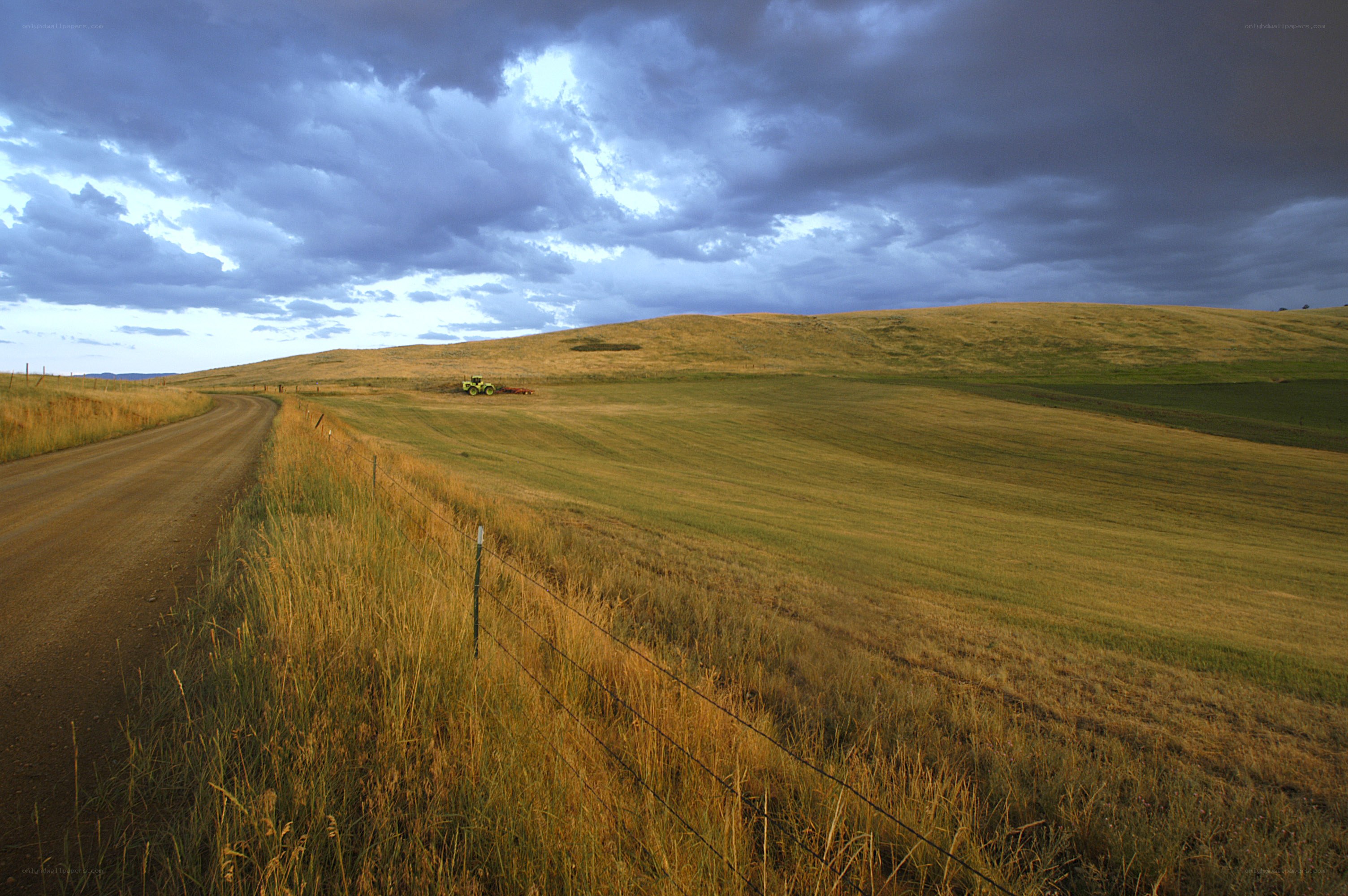 Tractor on a rural hillside