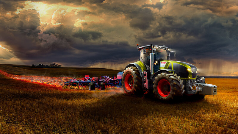 Tractor Plowing Field — Brown, Dramatic