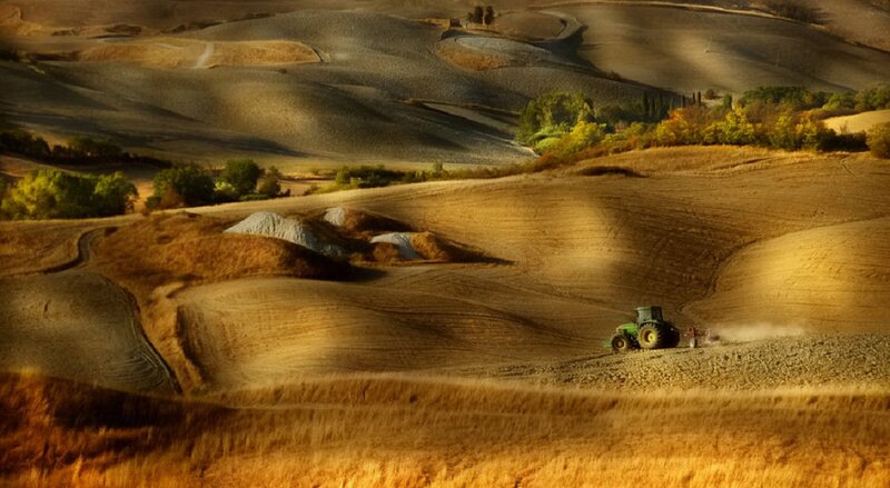 Tractor Plowing Field — Brown, Serene