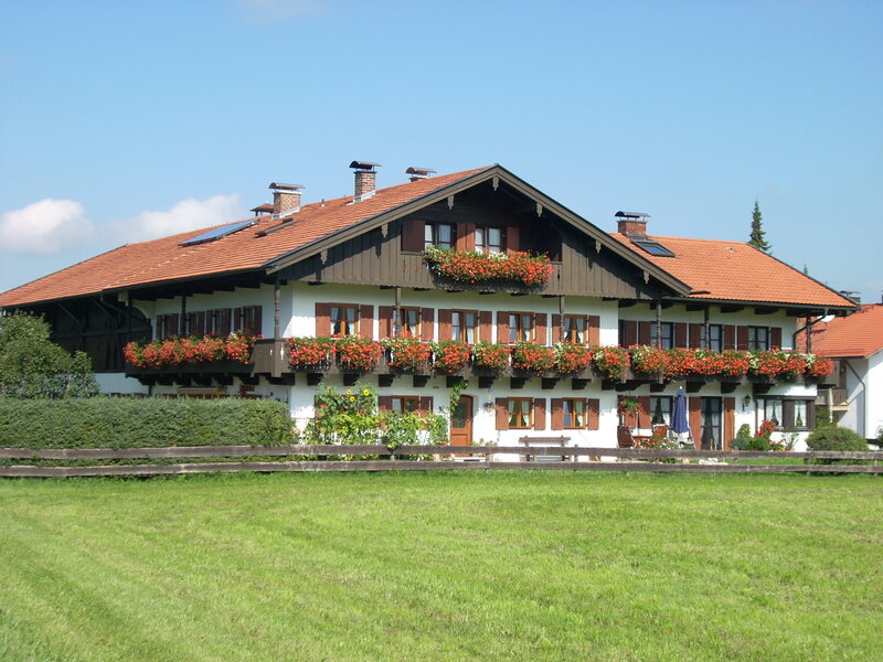 traditional alpine house with flower boxes