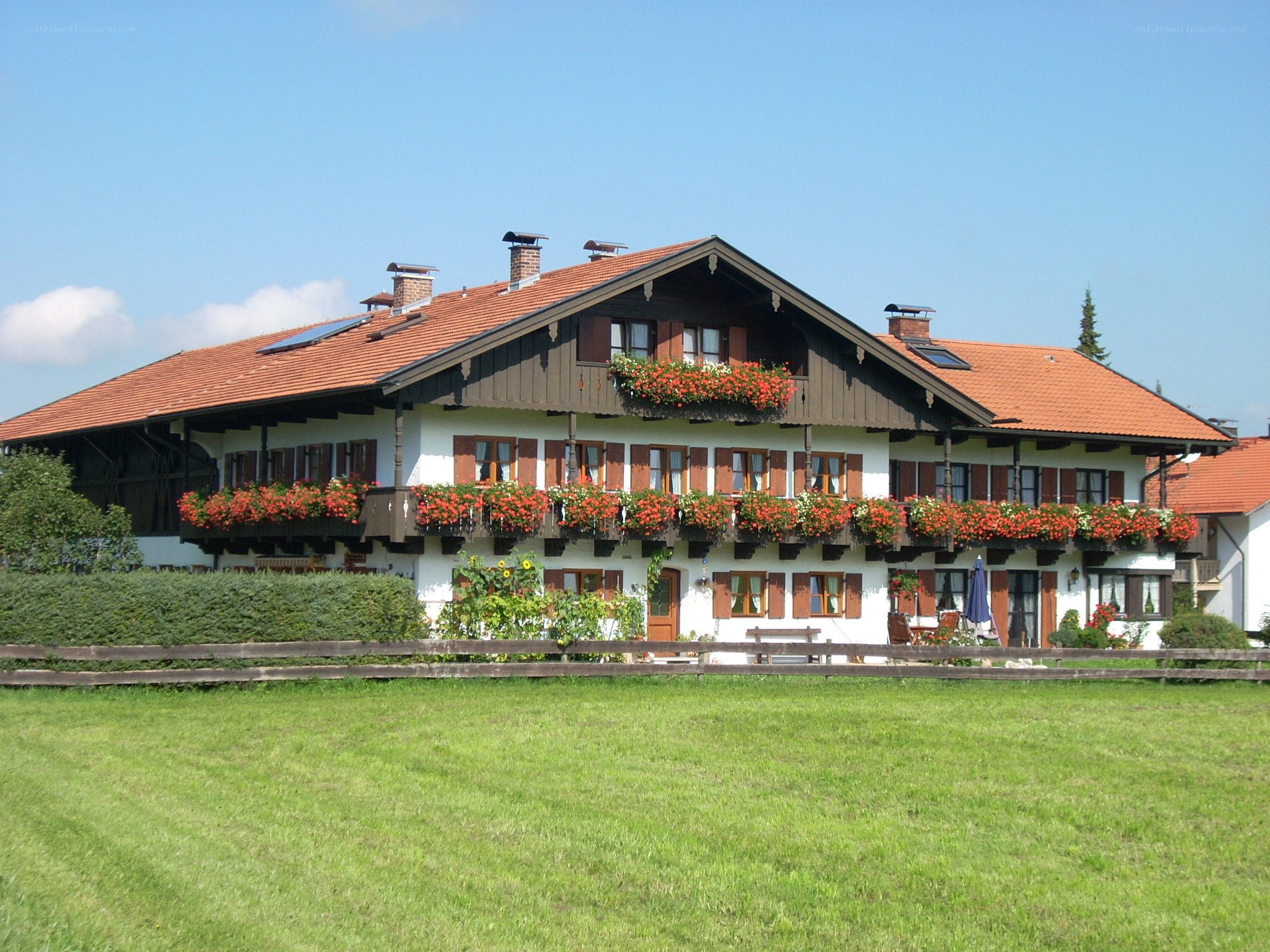 traditional alpine house with flower boxes