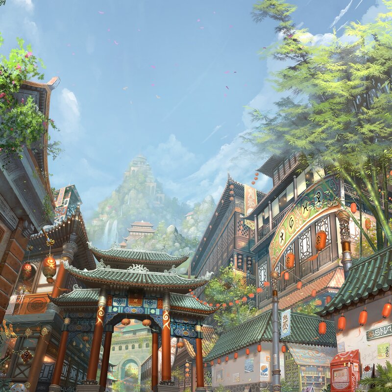 Traditional Asian Town — Green, Serene