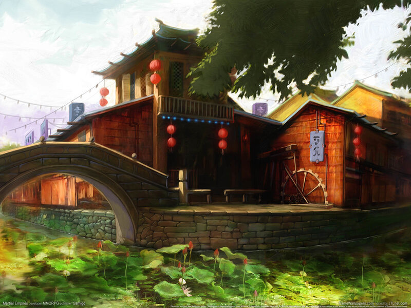 Traditional Asian village scene