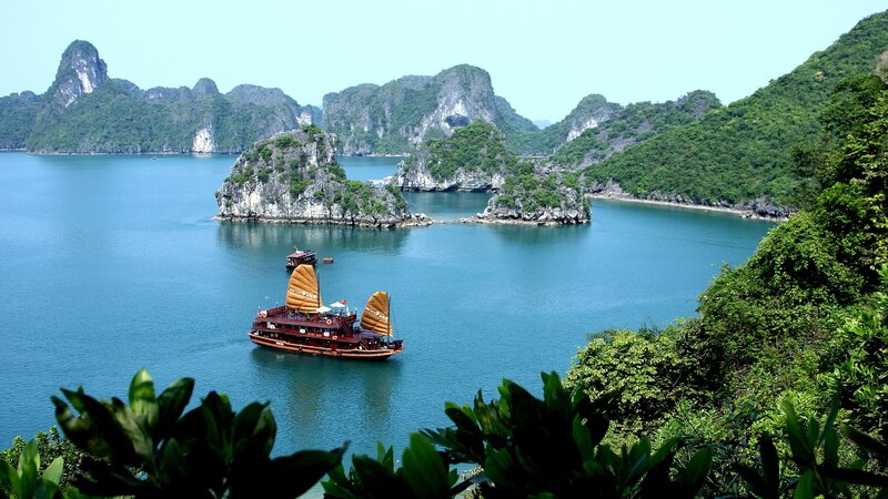 Traditional Boat in Bay — Blue