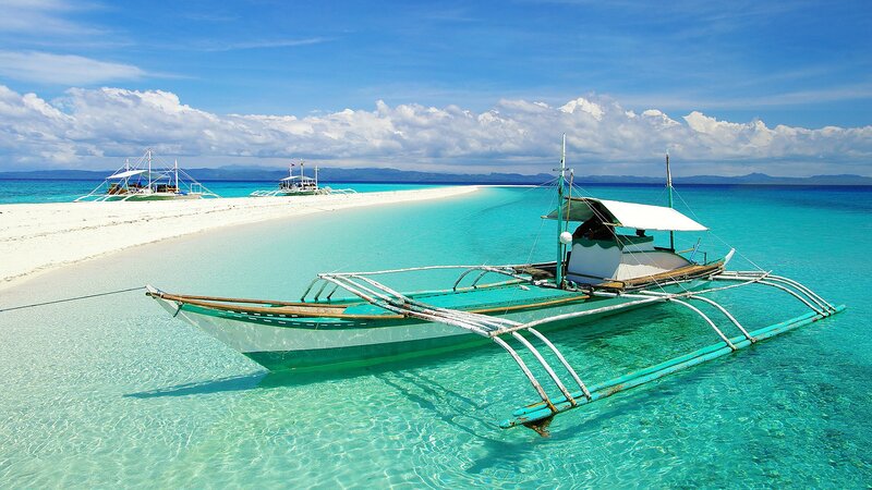 Traditional Boat on Beach — Blue