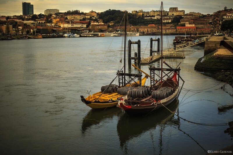 Traditional Boats on River — Yellow