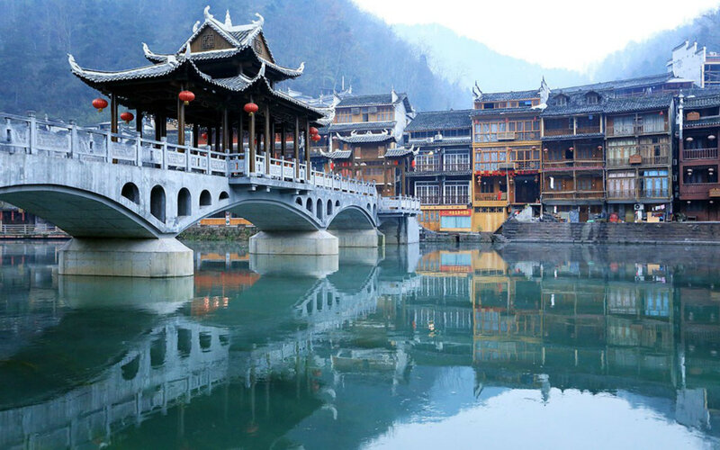 Traditional Bridge and Buildings