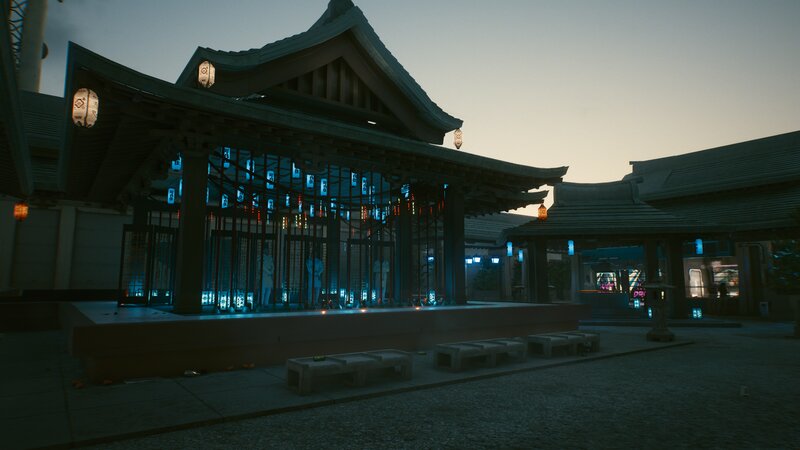 Traditional Building at Dusk — Blue