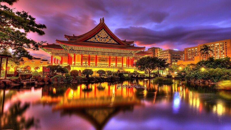 Traditional Building at Dusk — Purple