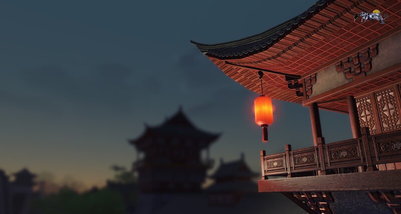 Traditional Building at Dusk — Red