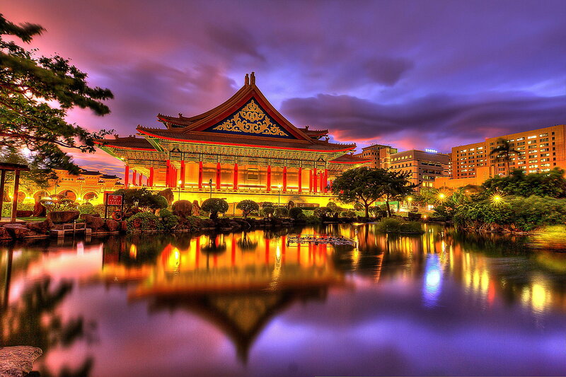 Traditional Building at Dusk
