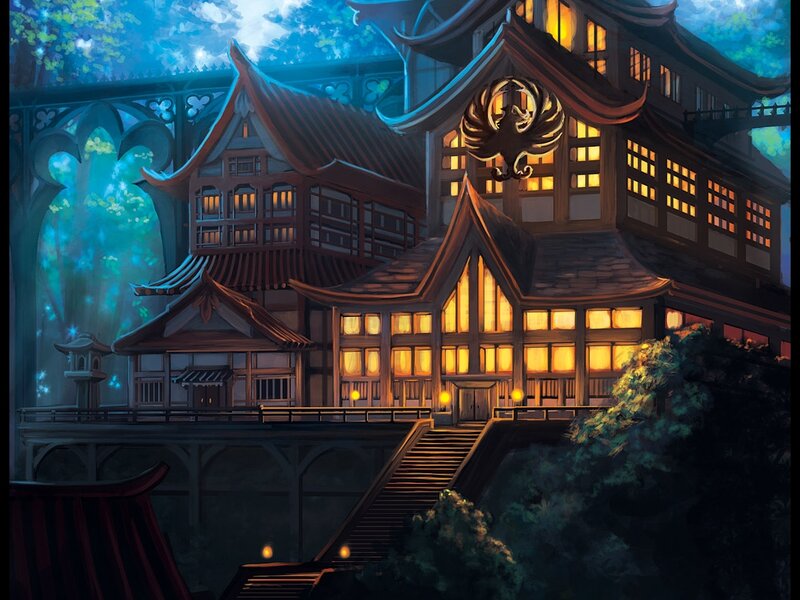 Traditional Building at Night — Blue, Serene