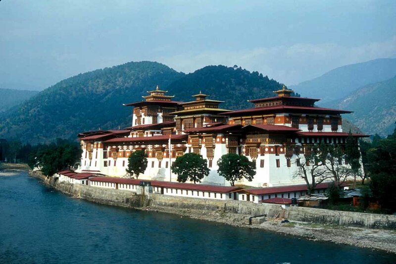 Traditional building by a river