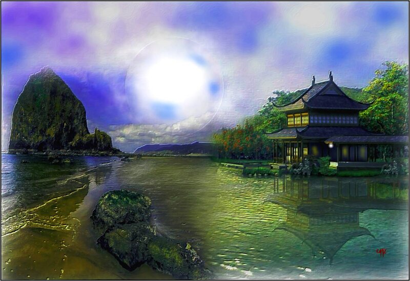 Traditional Building by Water — Purple