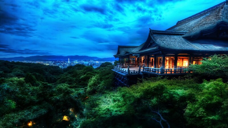 Traditional Building on Hill — Blue