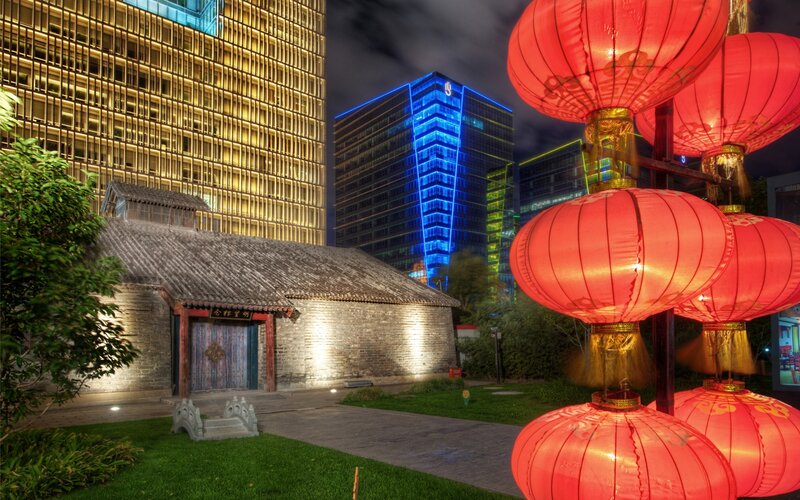 Traditional Building with Lanterns