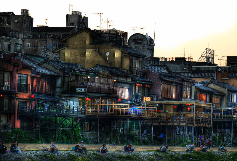 traditional buildings along a riverbank