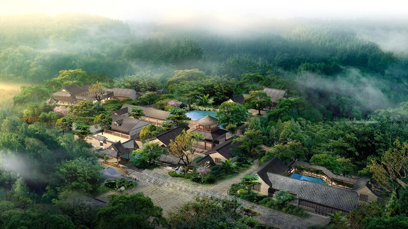 Traditional Buildings in Forest — Green