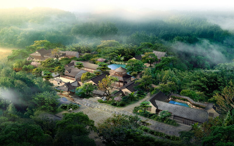 Traditional Buildings in Forest