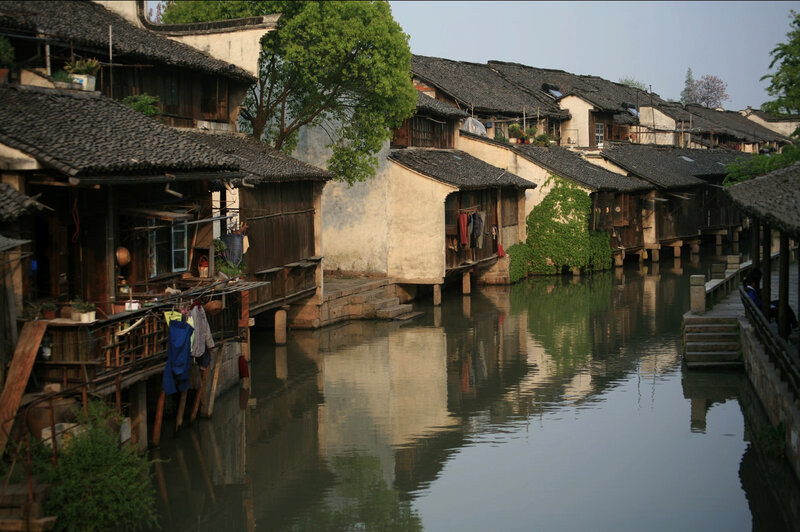 Traditional canal houses in a Chinese town
