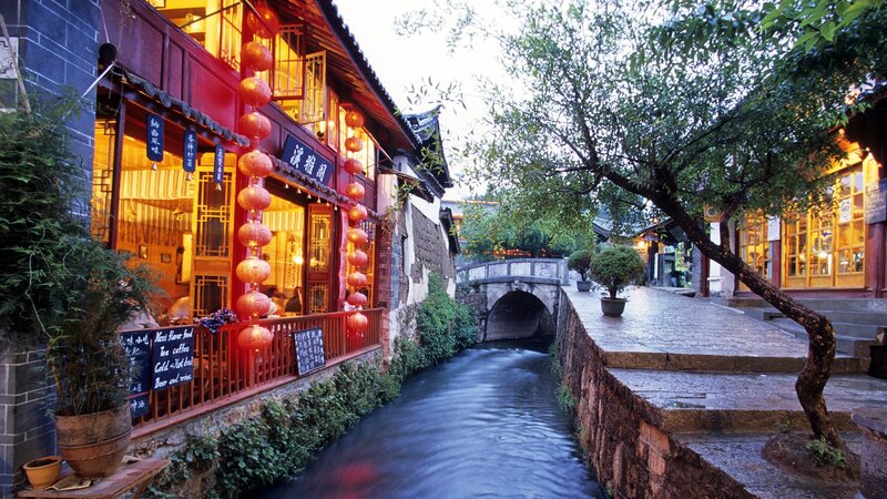 Traditional Chinese alley with lanterns