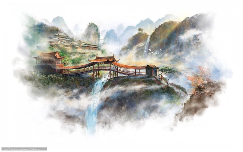 Traditional Chinese Bridge — Blue, Serene, Illustration