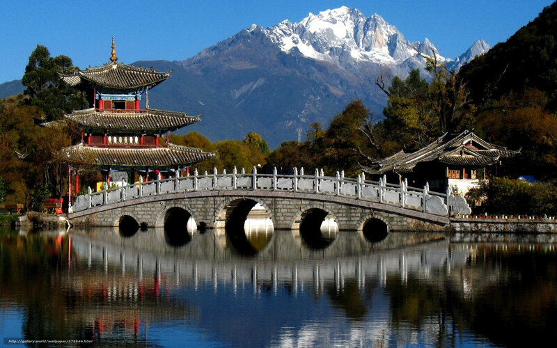 Traditional Chinese Bridge — Blue, Serene