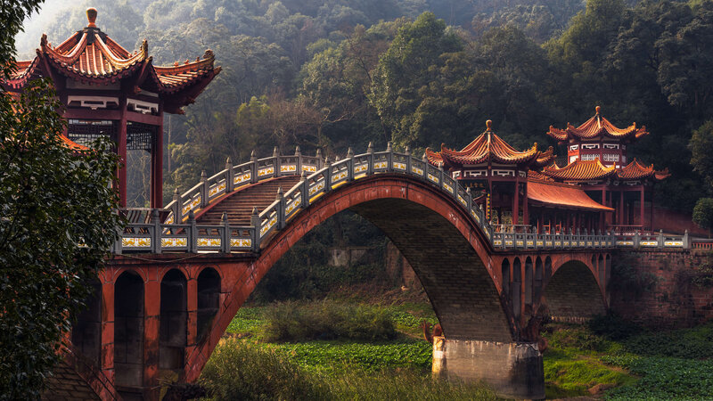 Traditional Chinese Bridge — Red