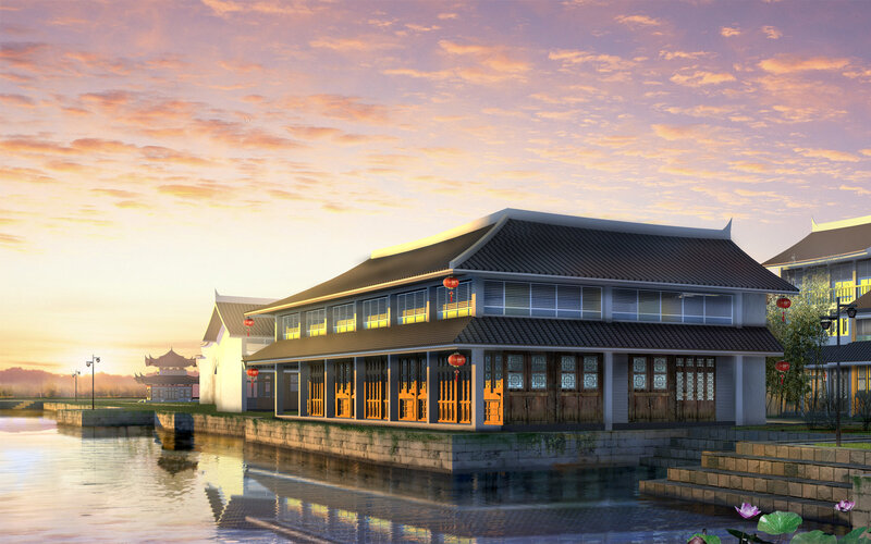 Traditional Chinese building by the water