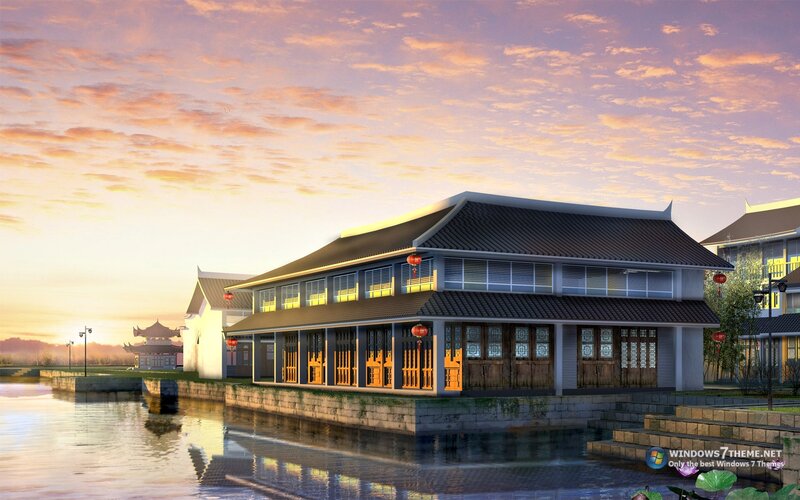 Traditional Chinese building by water
