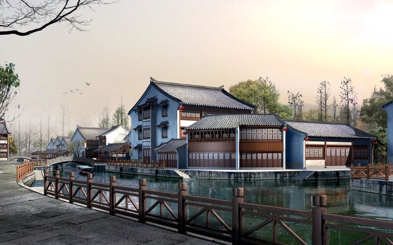 Traditional Chinese Buildings — Blue