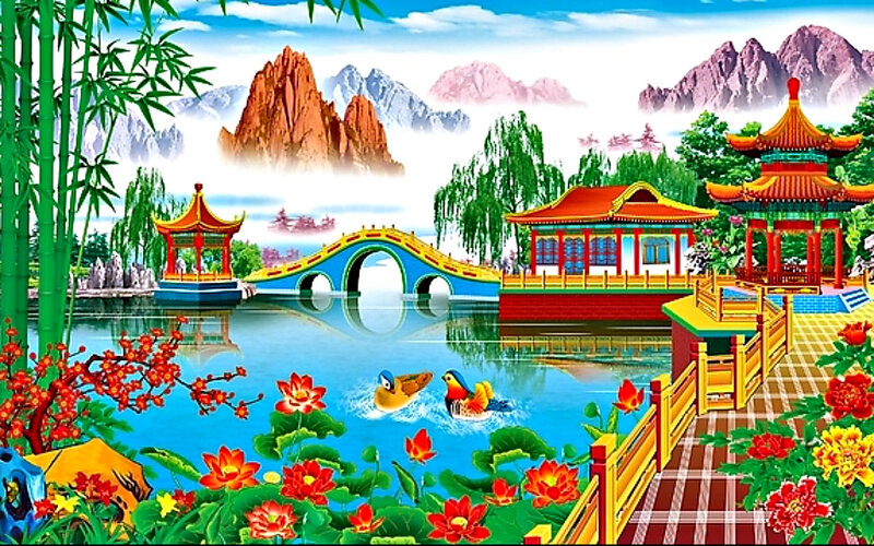 Traditional Chinese Garden — Blue, Serene