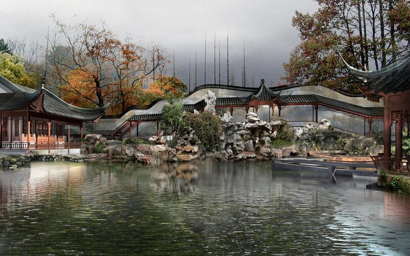 Traditional Chinese Garden — Green, Serene