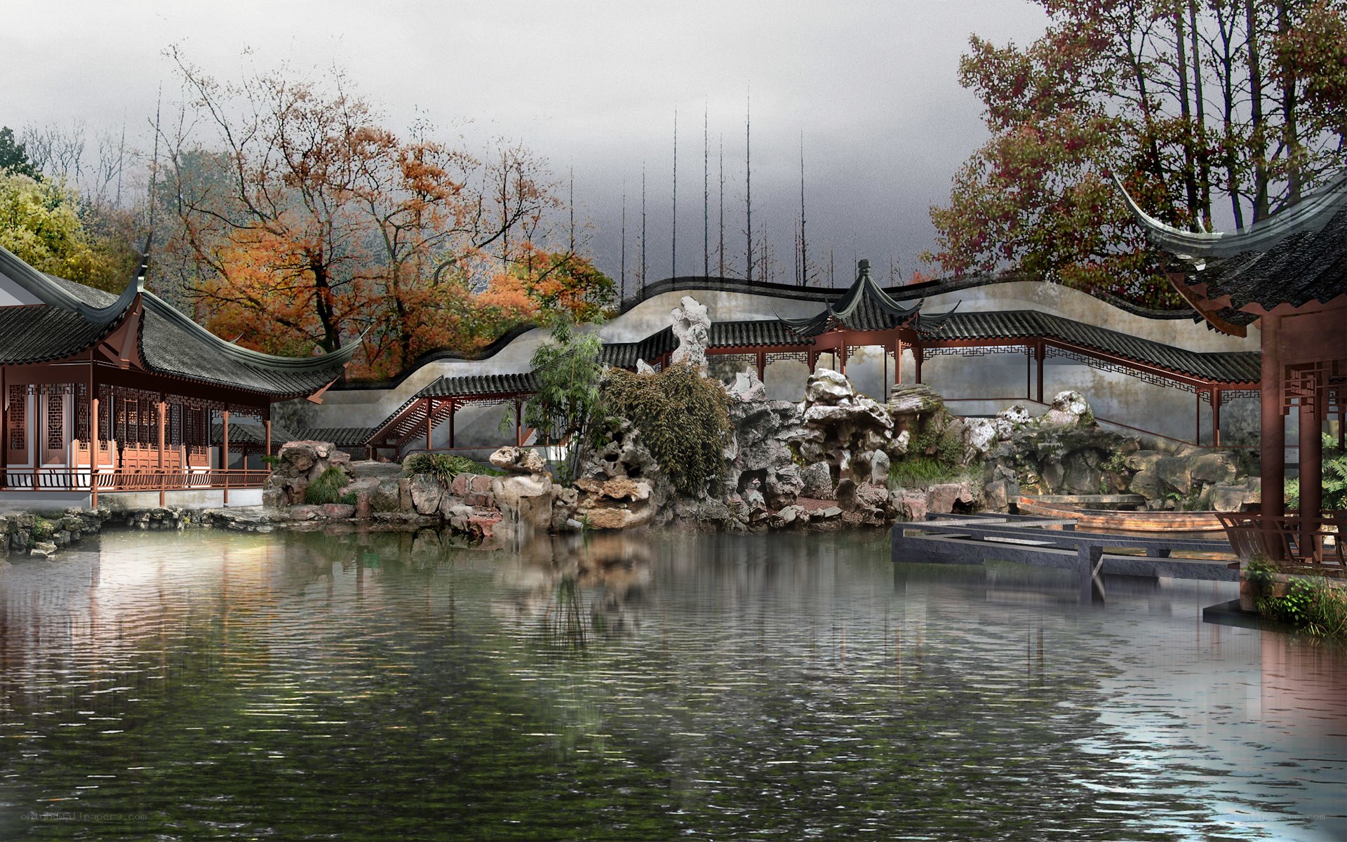 Traditional Chinese garden scene