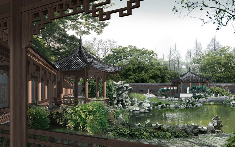 Traditional Chinese garden scene