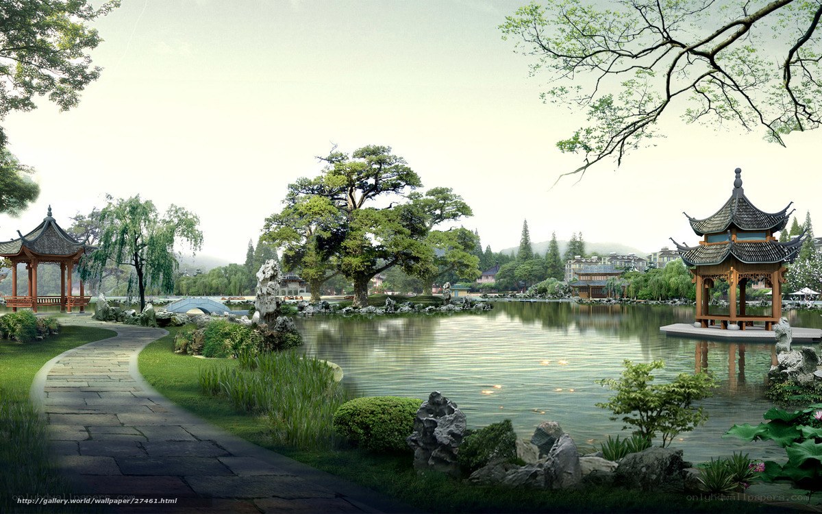Traditional Chinese garden scene