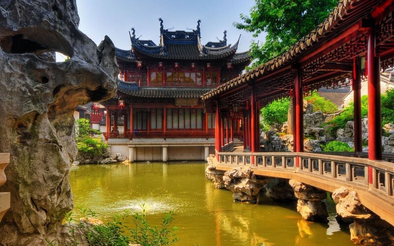 Traditional Chinese garden with pavilion